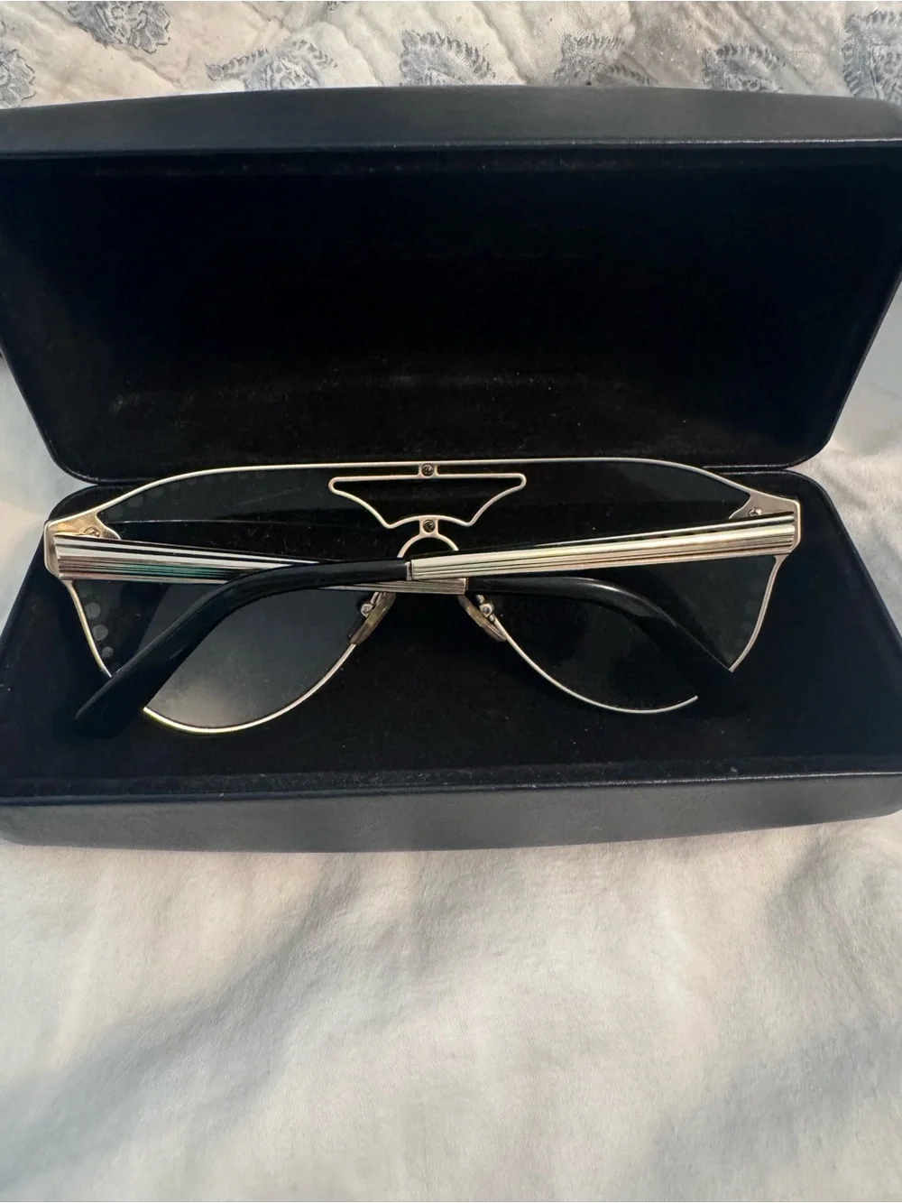 Versace Women’s Blue Shield Sunglasses with Medusa Accents